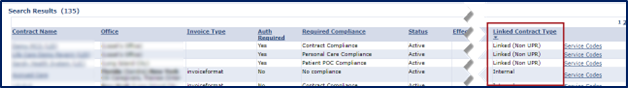 Contract Setup Search Results – Linked Contract Type Column